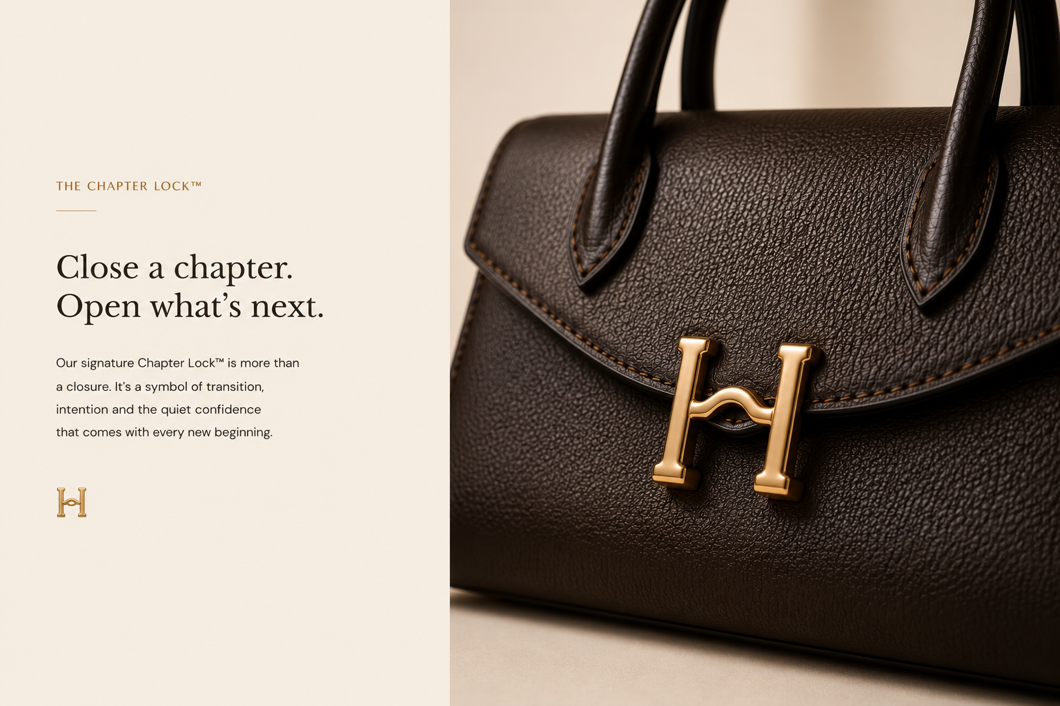 The Chapter Lock™ in brushed antique gold on Deep Espresso full-grain leather